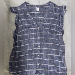Old Navy Indigo and White Checkered Top